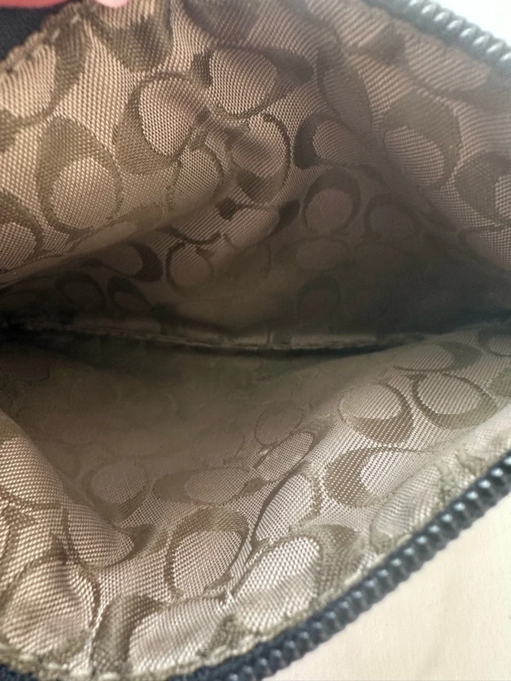 Coach Black Leather Wristlet Logo Lined Wristlet - Taupe Interior
